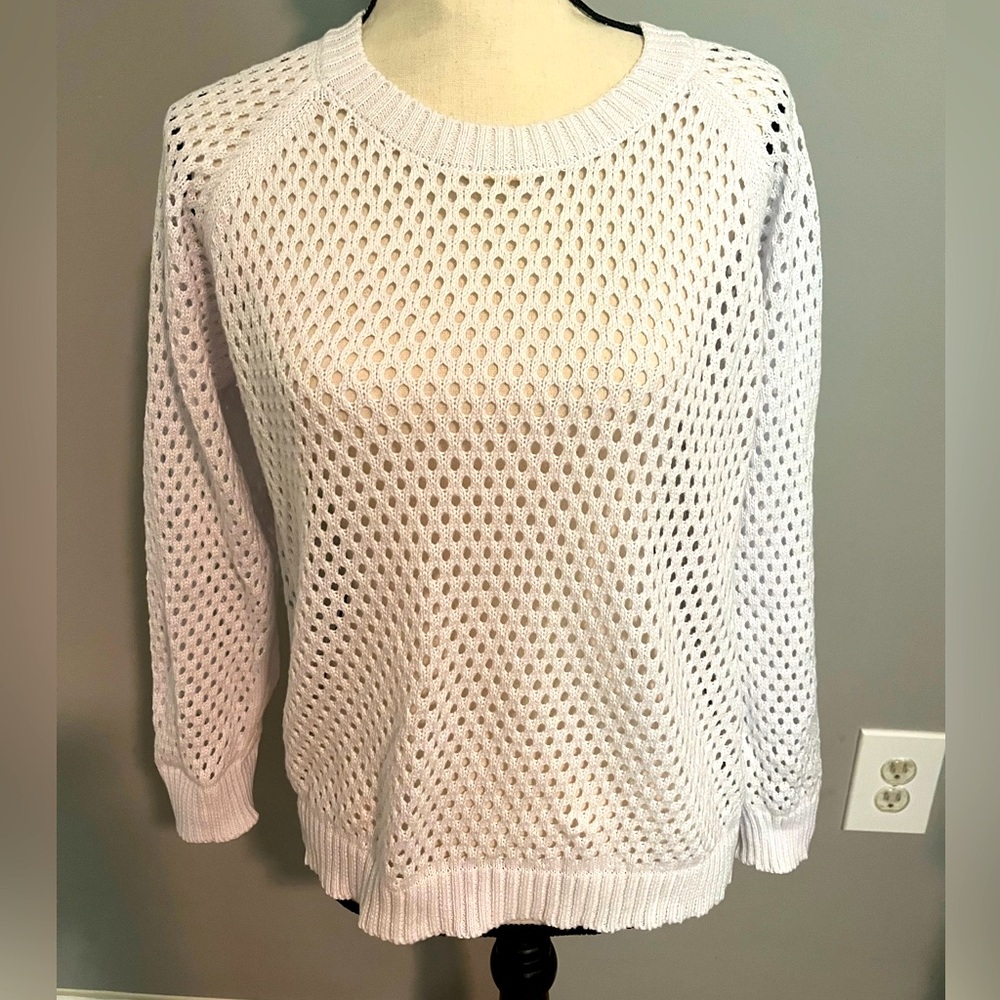 French Kiss White Mesh Women's Sweater-NEW! Size Large